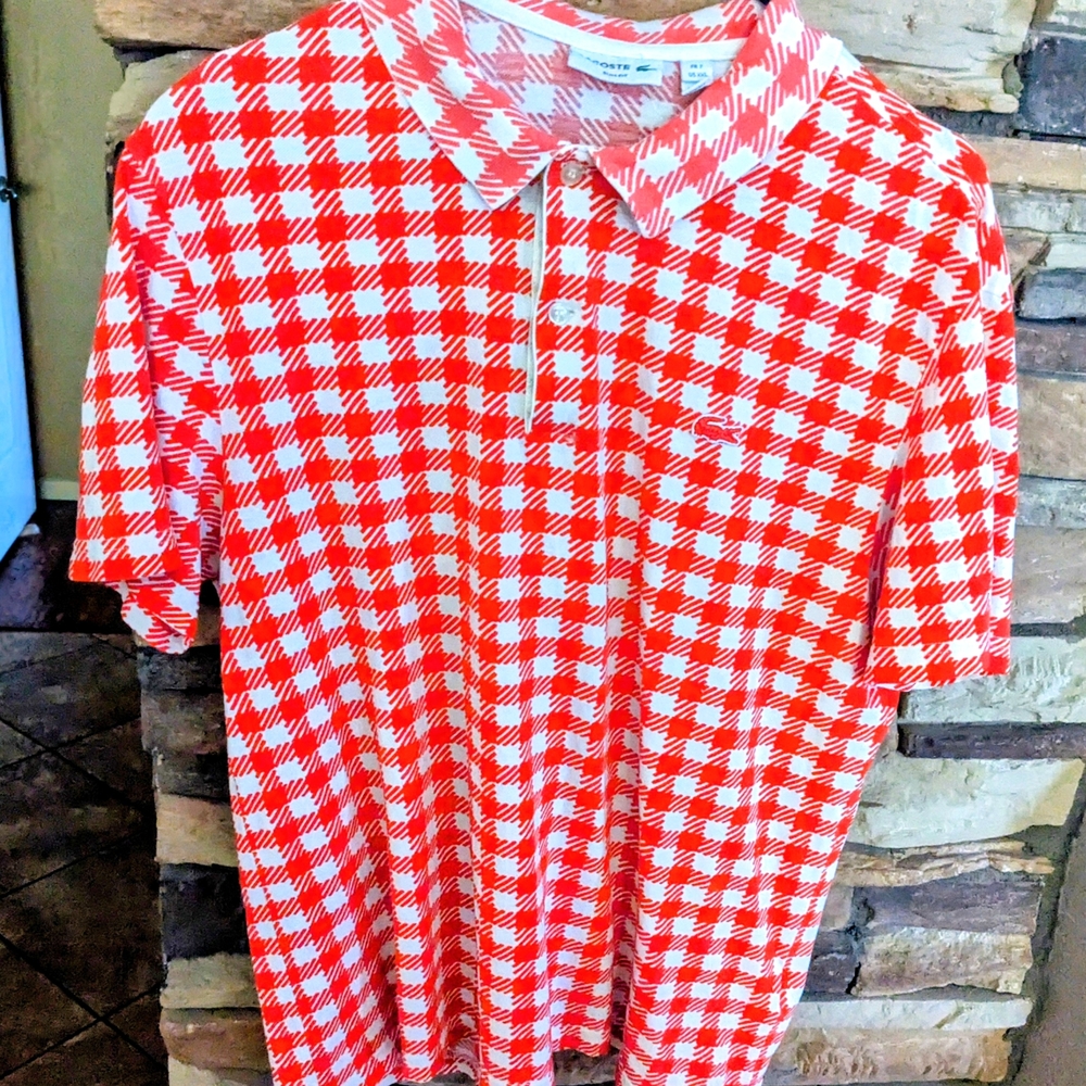 🇫🇷Lacoste Red and White Check Polo Made In Leaving Soon!